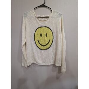 Juniors cream color fun graphic smiley face knit sweater by altar's state size M